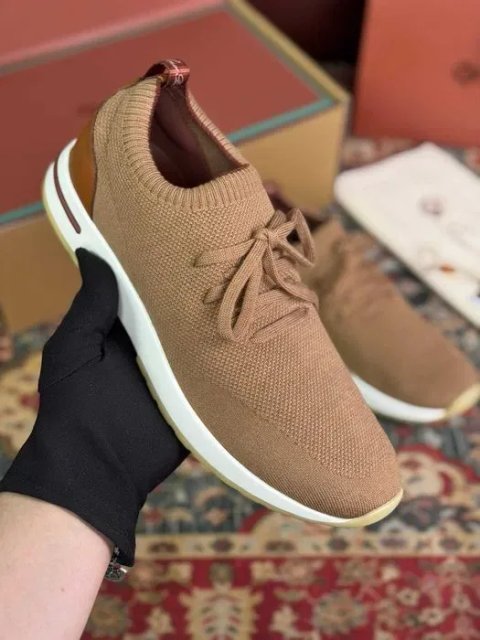 Мужские бежевые кроссовки Loro Piana текстильные кеды Лоро Пиана ob450