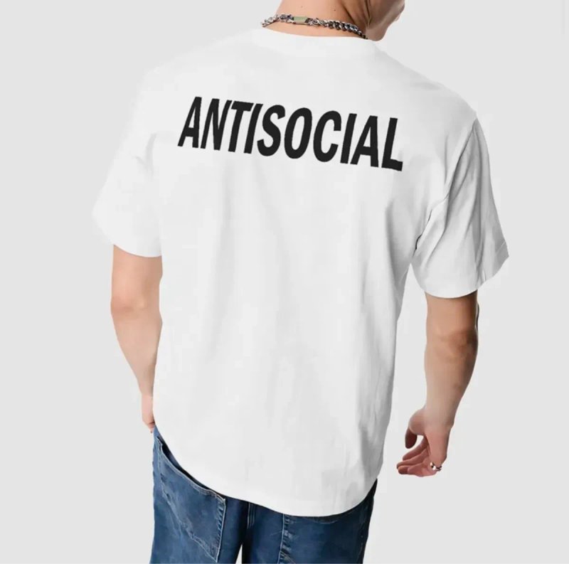 Мужские футбокли Vetements Antisocial унисекс черные белые — фото 2