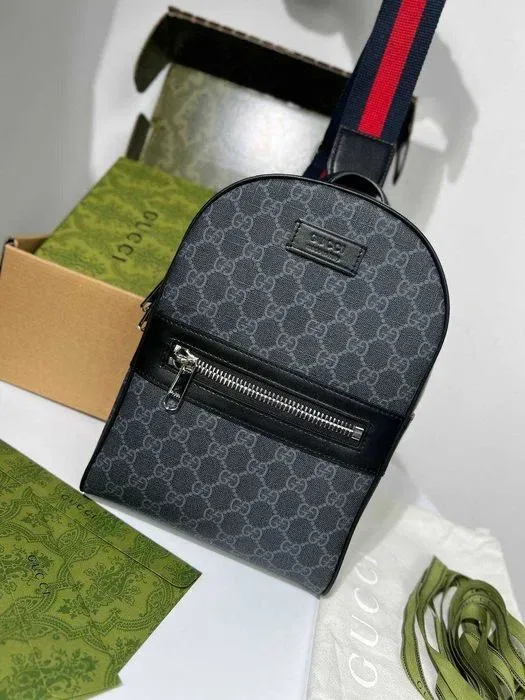 Мужской слинг Gucci плечевая сумка Гуччи черный рюкзак Гучи c845 — фото 3
