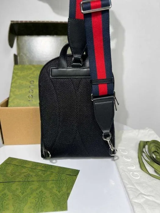 Мужской слинг Gucci плечевая сумка Гуччи черный рюкзак Гучи c845 — фото 5