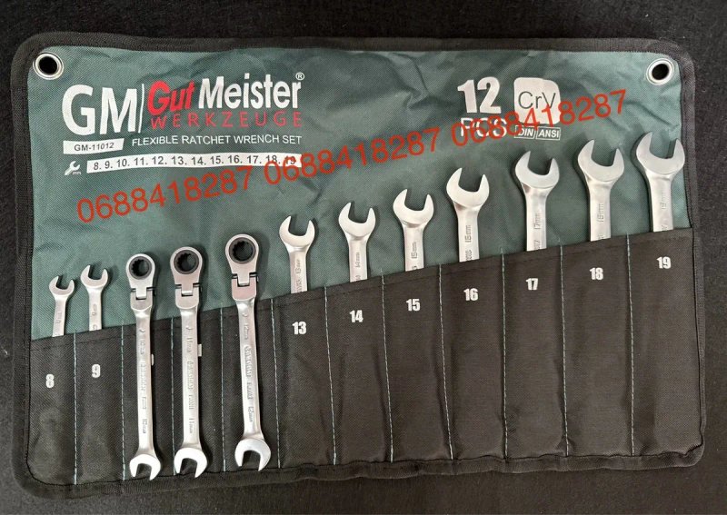 Набір ключів з трещіткою GutMeister 12 одн з карданчиком Німеччина — фото 4