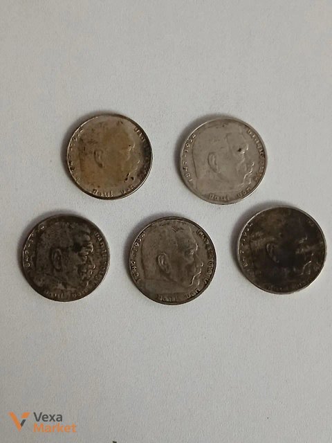 Набір срібних монет Німеччини 2 рейхсмарки Гінденбург, 5 шт