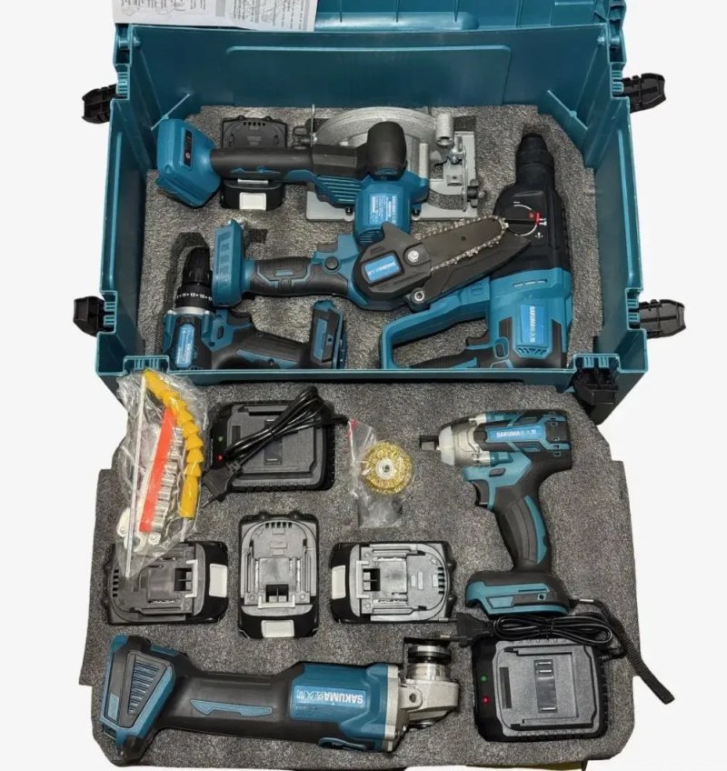 Набор 6 в 1 аккумуляторного инструмента SAKUMA BLUE CX6T 21B + 4 аккумулятор — фото 2