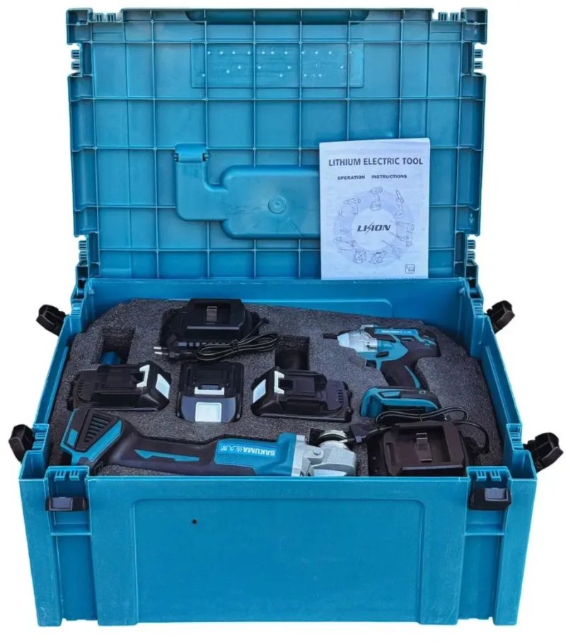 Набор 6 в 1 аккумуляторного инструмента SAKUMA BLUE CX6T 21B + 4 аккумулятор — фото 4