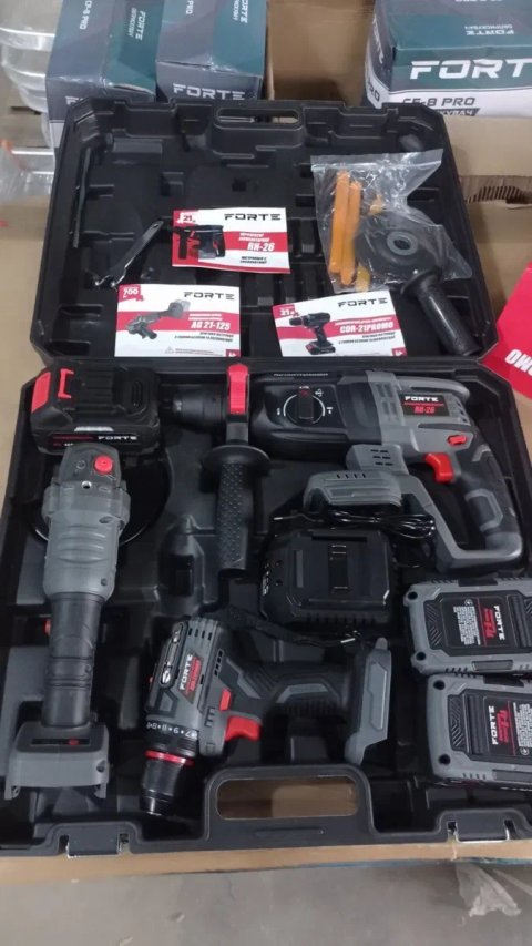 Набор аккумуляторных инструментов Forte CDR-21PROMO, AG 21-125, RH-26