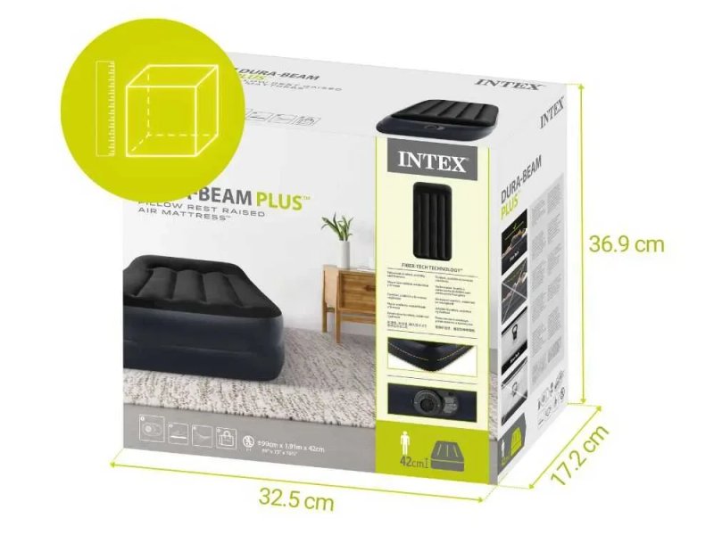 Надувная кровать Intex 64122 со встроенным электро насосом 99х191х42см — фото 8