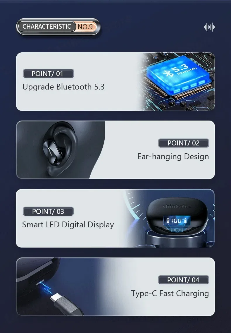 Навушники бездротові Bluetooth 5.4, Hi-Fi, стерео Lenovo T75 Спортивні — фото 6