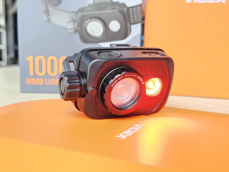 NEW! 1000Lm VIDEX VLF-H047Z, відекс налобний акумуляторний ліхтарик з червоним світлом. Легкий і надійний з гарнтією, для військових, рибалок, походів — фото 6