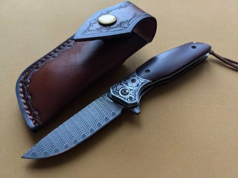 Ніж складний Damascus. сталь дамаск. складной нож с ножнами