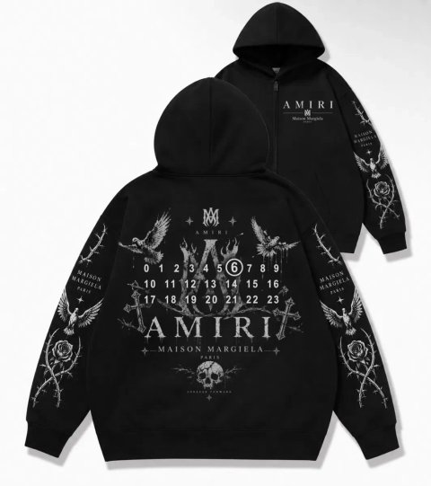 Новинка Зип худи Maison Margiela Paris Logo x Amiri унисекс коллаборация Мейсон Мардежа и Амири черные Кофта толстовка лонгслив худак на подарок