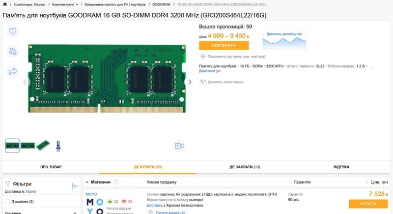 Оперативна пам'ять для ноутбуків Goodram 16GB 3200MHz DDR4 ОЗУ 16ГБ ДДР4 — фото 5