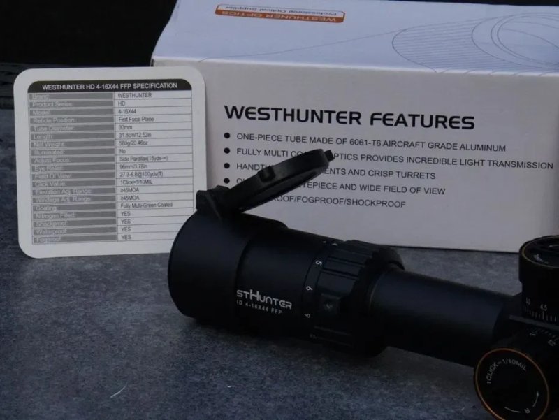 Оптический прицел WestHunter HD 4-16X44 FFP с боковым колесом — фото 3