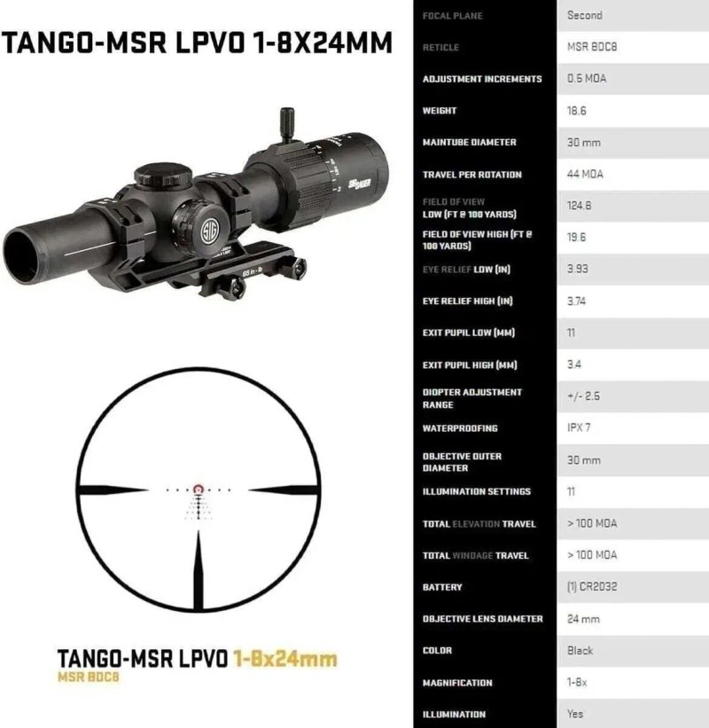 Оптичний приціл Sig Sauer Tango MSR 1-8x24 | LPVO BDC8, оригінал США — фото 6