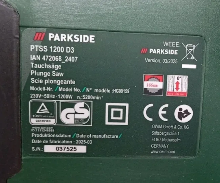 Оригінал погружна пила з Німеччини PARKSIDE PTSS 1200/циркулярна/паркетка/паркетна /заглибна/погружная дискова — фото 7