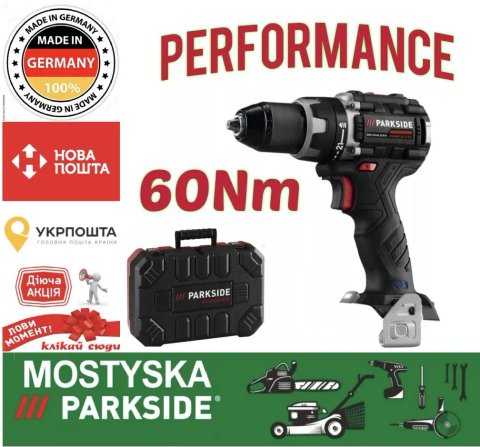 Оригінальний Акумуляторний дриль-шуруповерт PARKSIDE PERFORMANCE PABSP 20-LI C4, безщоточний шуруповерт парксайд 60 Ньютон