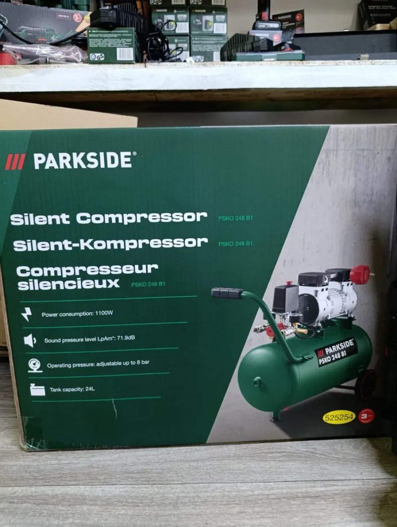 Оригінальний Безшумний компресор PARKSIDE PSKO 248 B1 24 л, безмасляний компресор парксайд 24л, компресор PARKSIDE, компресор парксайд 24л — фото 3