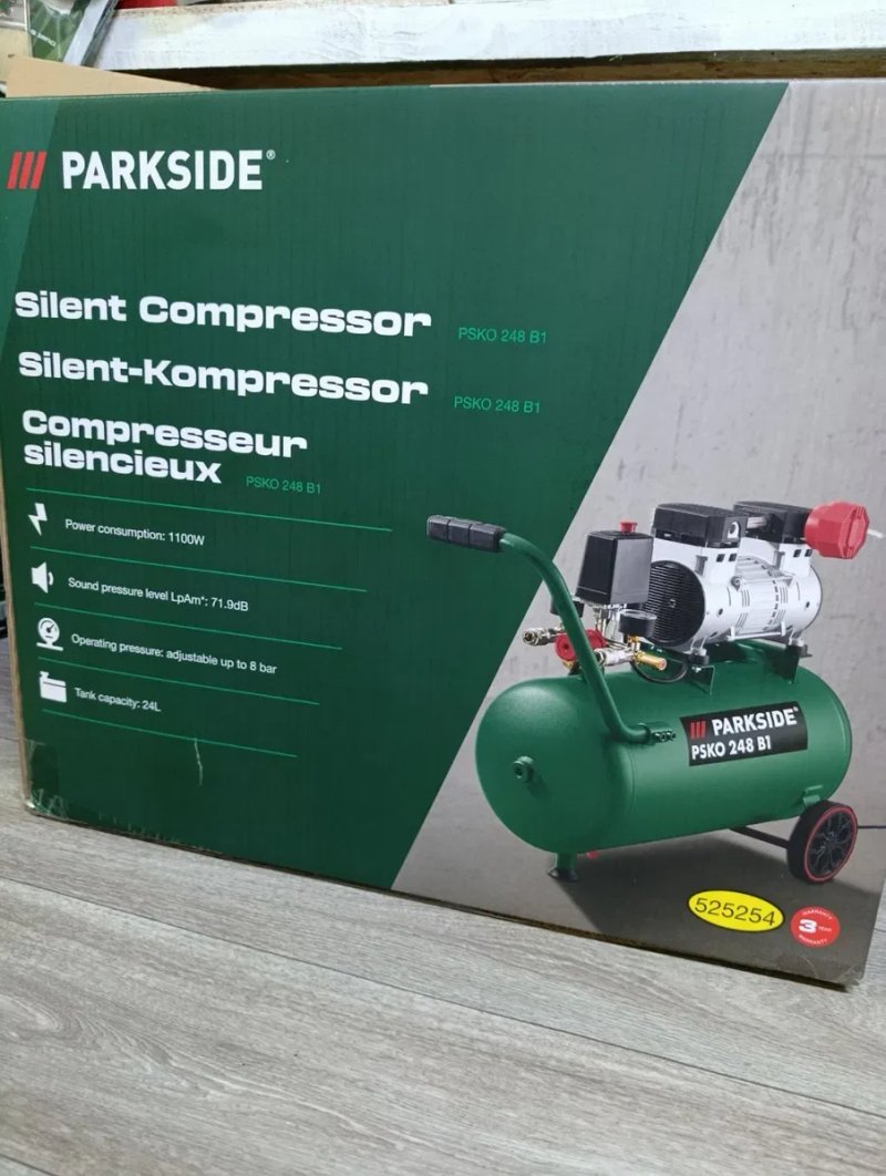Оригінальний Безшумний компресор PARKSIDE PSKO 248 B1 24 л, безмасляний компресор парксайд 24л, компресор PARKSIDE, компресор парксайд 24л — фото 5