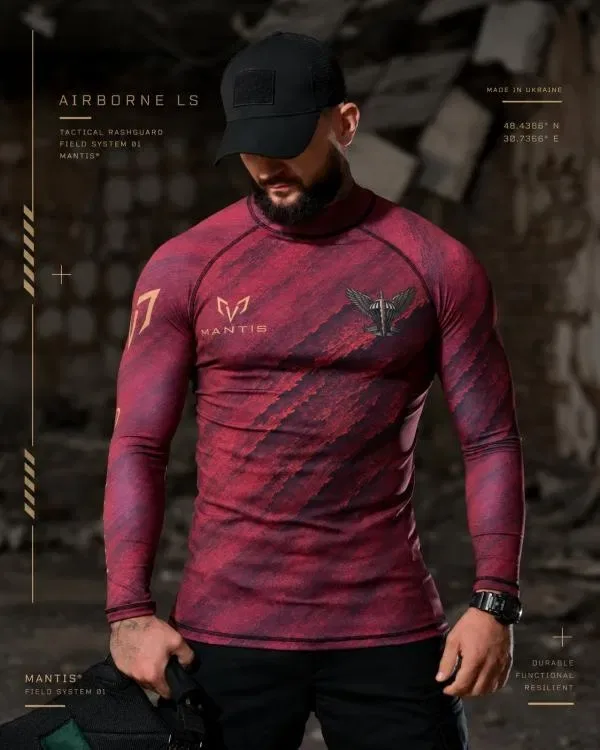 Оригінальний тактичний рашгард MANTIS® AIRBORNE LS для чоловіків / Спортивний рашгард мілітарі червоний колір / тактичний рашгард — фото 2