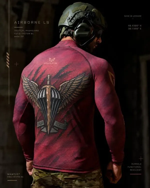 Оригінальний тактичний рашгард MANTIS® AIRBORNE LS для чоловіків / Спортивний рашгард мілітарі червоний колір / тактичний рашгард — фото 4