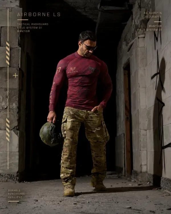 Оригінальний тактичний рашгард MANTIS® AIRBORNE LS для чоловіків / Спортивний рашгард мілітарі червоний колір / тактичний рашгард — фото 6