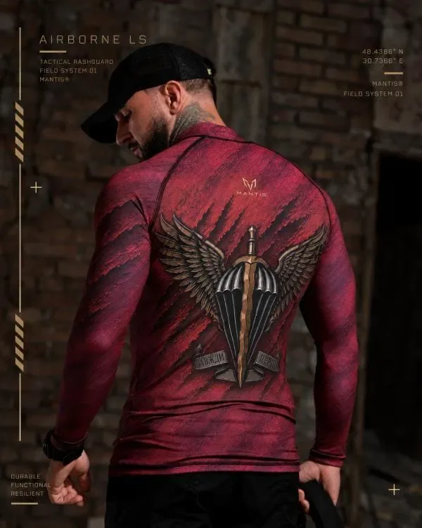 Оригінальний тактичний рашгард MANTIS® AIRBORNE LS для чоловіків / Спортивний рашгард мілітарі червоний колір / тактичний рашгард — фото 7