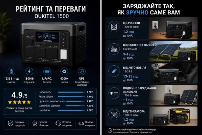 Oukitel P1500E 1800w Зарядна станція  (1536Wh) EU НОВА TOP Станція великий павербанк Портативная зарядная станция — фото 4