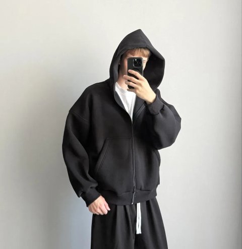 Оверсайз зіп худі чорне базове boxy fit oversize  нове тепле baggy zip hoodie кофта на замку зіпка зип худи черные теплый бегги зип худи флис S M L XL