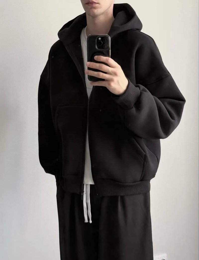 Оверсайз зіп худі чорне базове boxy fit oversize  нове тепле baggy zip hoodie кофта на замку зіпка зип худи черные теплый бегги зип худи флис S M L XL — фото 5