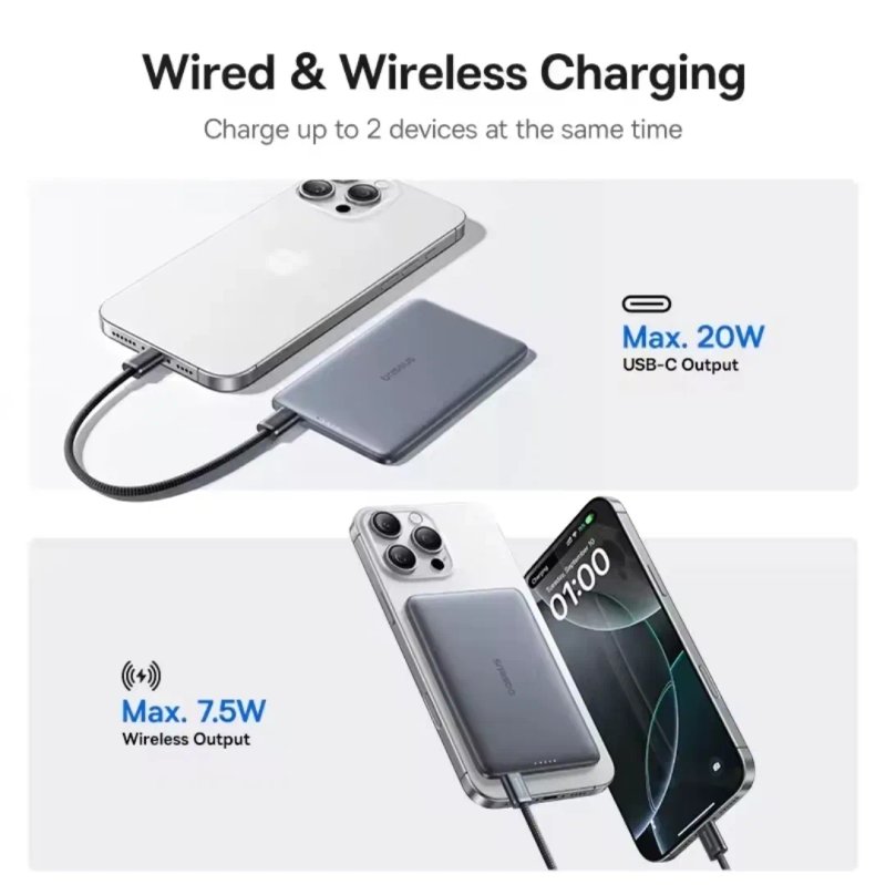 Павербанк  Baseus PicoGo AM41 Ultra-Slim Magnetic Power Bank 5000mAh, магнітний павербанк, ультра тонкий та компактний — фото 7