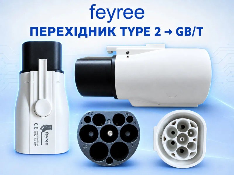 Перехідники Feyree Type 1 Type 2 GB/T CCS2 CCS1 Tesla NACS AC/DC — фото 3