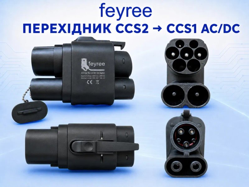 Перехідники Feyree Type 1 Type 2 GB/T CCS2 CCS1 Tesla NACS AC/DC — фото 4
