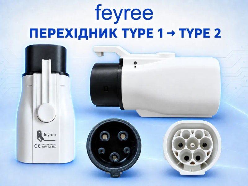 Перехідники Feyree Type 1 Type 2 GB/T CCS2 CCS1 Tesla NACS AC/DC — фото 5
