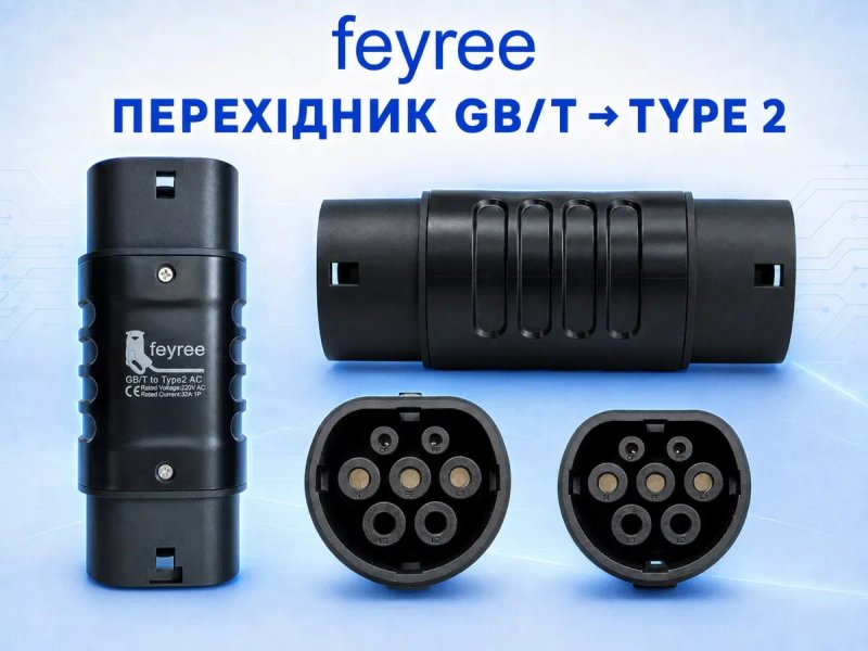 Перехідники Feyree Type 1 Type 2 GB/T CCS2 CCS1 Tesla NACS AC/DC — фото 6