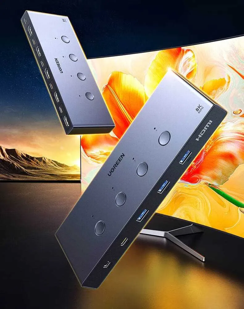 Переключатель на 4 компьютера HDMI 2.1 Ugreen 8k 60hz 4k 120hz KVM — фото 2