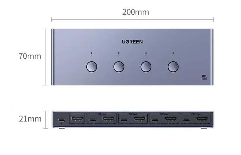 Переключатель на 4 компьютера HDMI 2.1 Ugreen 8k 60hz 4k 120hz KVM — фото 7