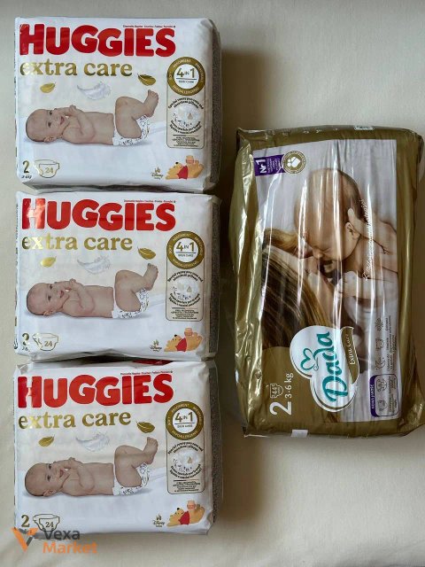 Підгузки Huggies Extra Care розмір 2 (24 шт.) та Dada розмір 2 (24 шт.)