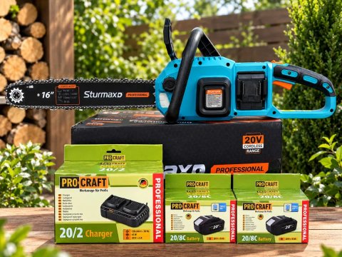 Пила акумуляторна Sturmax CCM9941CRP + два акумулятори PROCRAFT 8А/г з type-c + зарядний 20/2 /швидкість 22 м/с /шина 40см/ Гарантія 3 роки