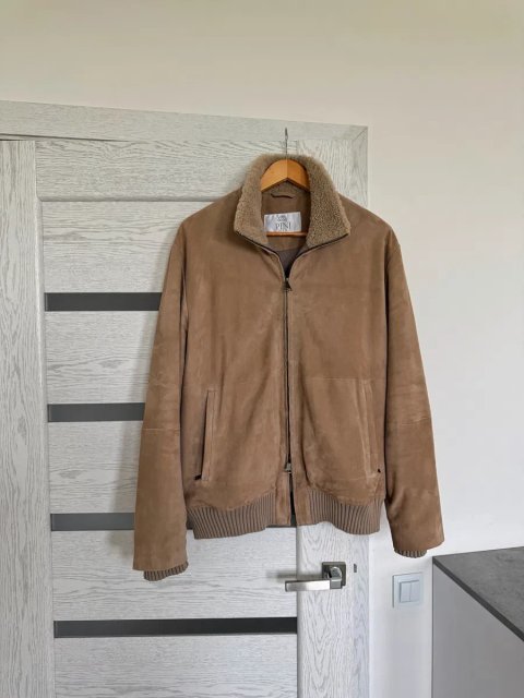 Pini Parma XL 54 чоловіча коричнева бежева куртка бомбер замша утеплена