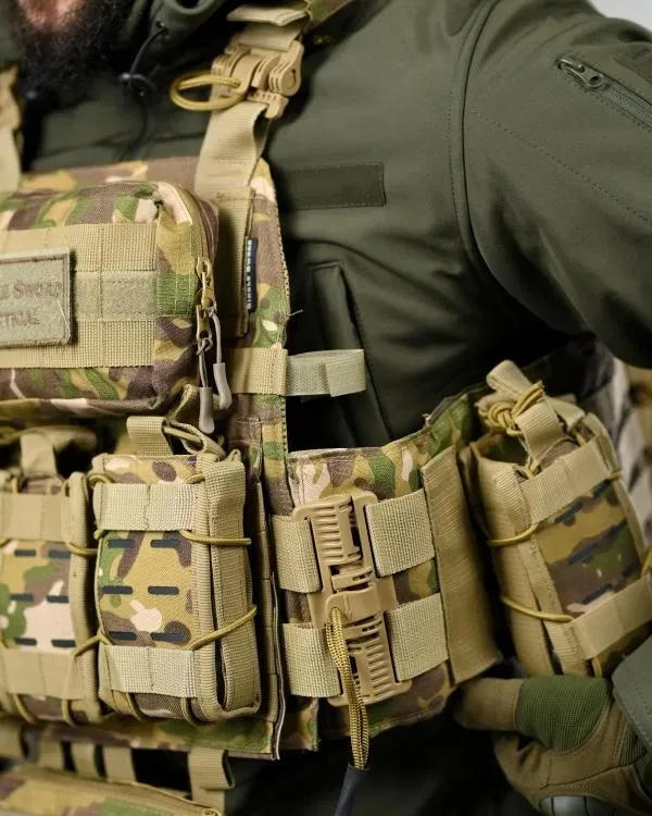 Плітоноска 4 точки скидання Single sword мультикам CORDURA 1000D з рюкзаком бронежилет Plate Carrier Molle з напашником 7 підсумків — фото 2
