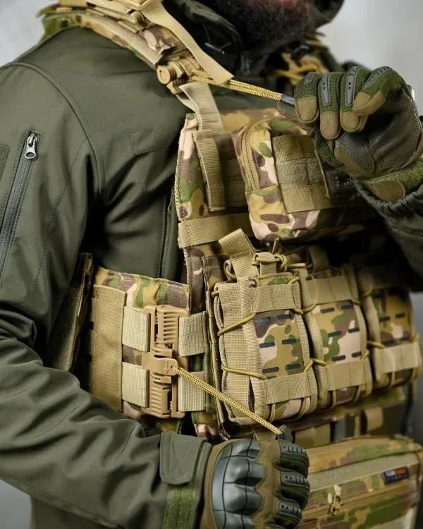Плітоноска 4 точки скидання Single sword мультикам CORDURA 1000D з рюкзаком бронежилет Plate Carrier Molle з напашником 7 підсумків — фото 3