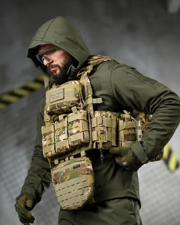 Плітоноска 4 точки скидання Single sword мультикам CORDURA 1000D з рюкзаком бронежилет Plate Carrier Molle з напашником 7 підсумків — фото 6
