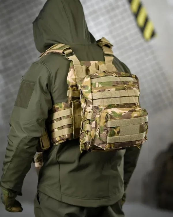 Плітоноска 4 точки скидання Single sword мультикам CORDURA 1000D з рюкзаком бронежилет Plate Carrier Molle з напашником 7 підсумків — фото 7