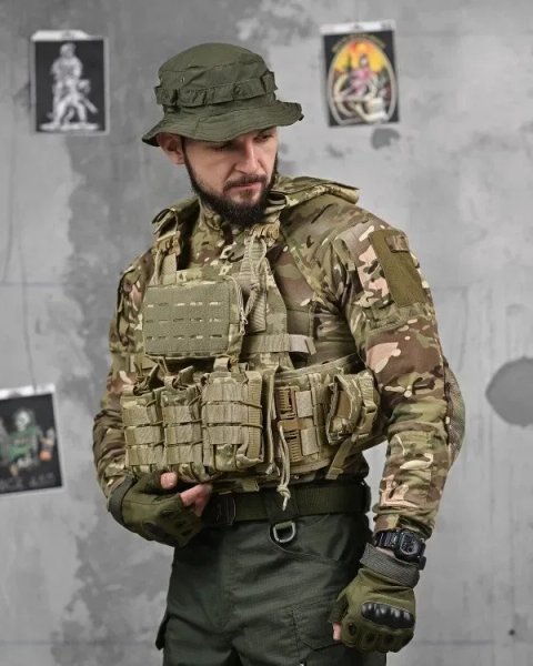 Плитоноска Attack піксель, Multicam Cordura 1000D швидкоскид 4т Molle під плити 25x30 ЗСУ