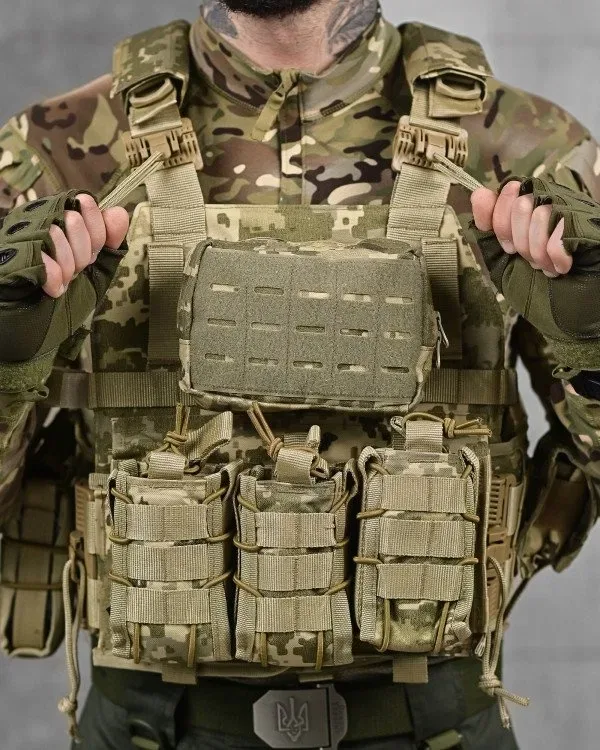 Плитоноска Attack піксель, Multicam Cordura 1000D швидкоскид 4т Molle під плити 25x30 ЗСУ — фото 4