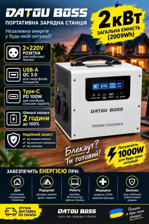 ‼️Портативна електростанція DatouBoss 2кВт 2024Wh 220V UPS ДБЖ