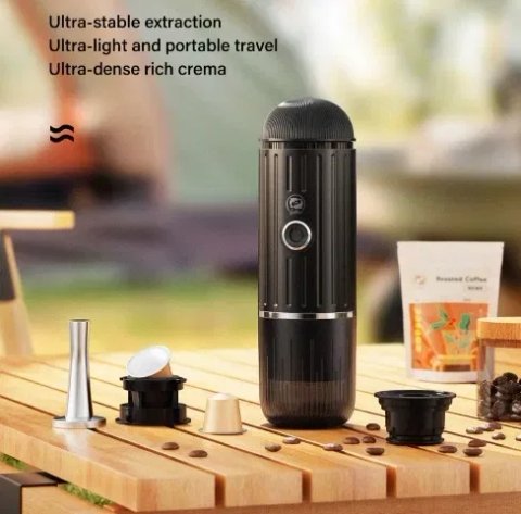 ‼️Портативна кавоварка iCafilas Travel Espresso Maker ME2218 Чорна для меленої кави та капсул Nespresso‼️