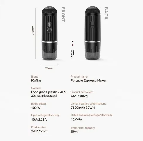 ‼️Портативна кавоварка iCafilas Travel Espresso Maker ME2218 Чорна для меленої кави та капсул Nespresso‼️ — фото 3