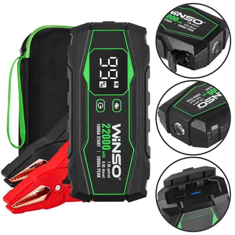 Портативний пусковий пристрій Winso Бустер 1000A/2000A Winso 22000mAh. — фото 2