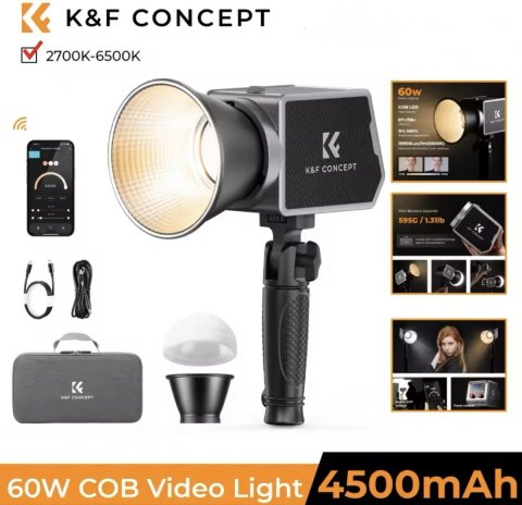 Постійне світло K&F Concept PL-60B 60W COB 4500mAh Type-C PD Fast Charging