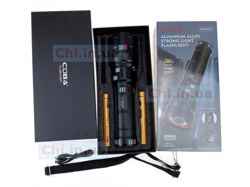 Потужний далекобійний ліхтар COBA CB-W518 PM60-TG 5000 лм 1 режим G02 3 км Power Bank фонарь мощный — фото 8